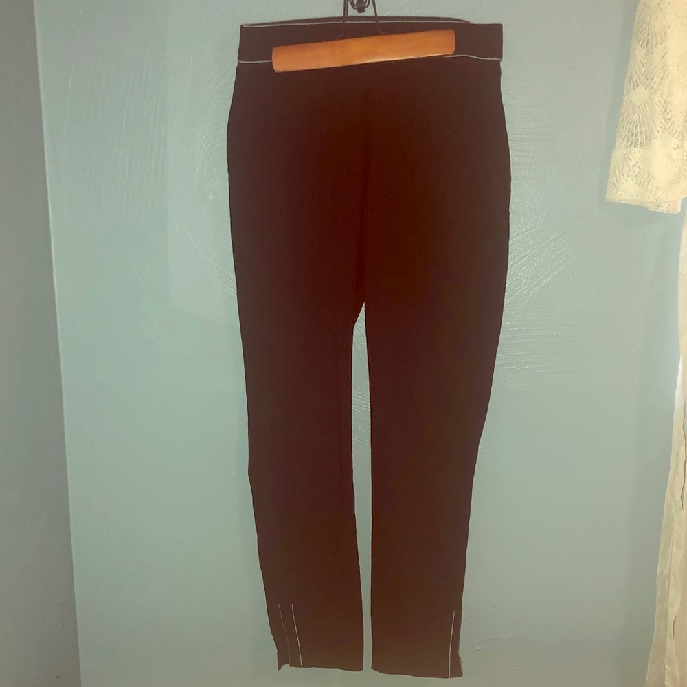 Black Straight Leg Stretch Pants w White Trim